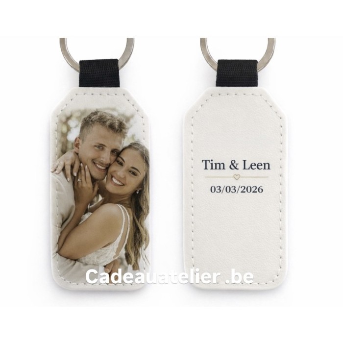 Gepersonaliseerde Trouw Sleutelhanger met Foto, Namen en Trouwdatum